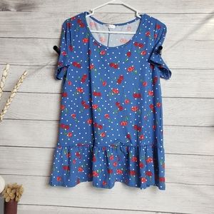 Womens Medium Doublju Cherry 🍒 Short Sleeve Shirt‎